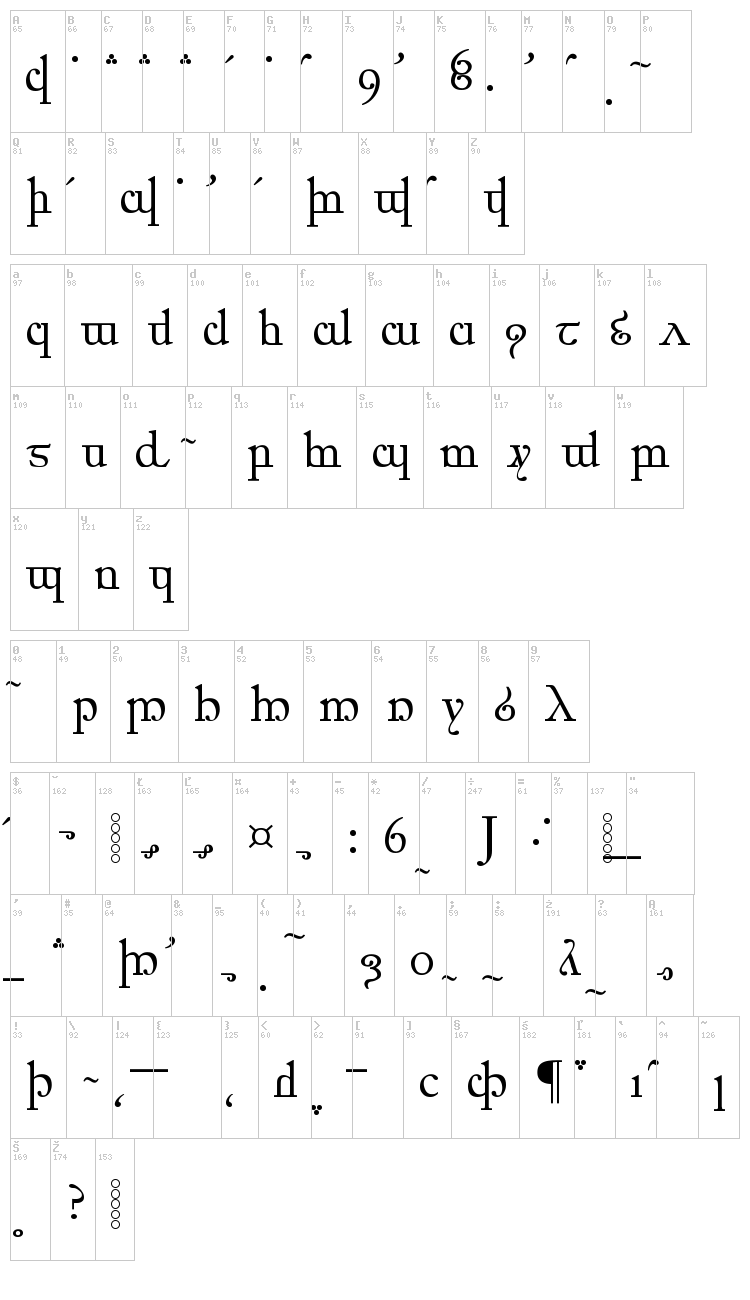 Elfic Caslin font map